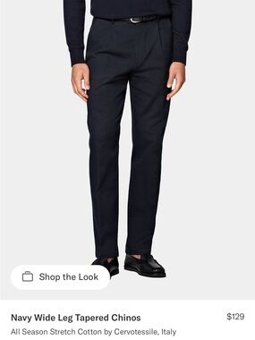 Suit Supply Navy Wide-Leg Tapered Chino 34x30